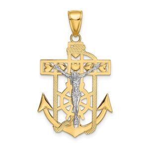 14k Two-Tone Gold Textured Mariner Crucifix Pendant, 22 x 35mm